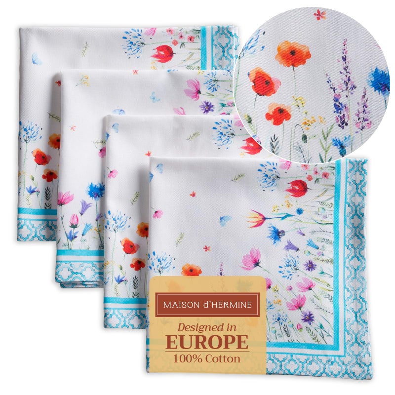 Maison d' Hermine Cloth Napkins Set of 4 100% Cotton Everyday Reusable Square Napkins Cloth Washable, Dinner, Party, Wedding, Restaurant, Spring/Summer (Flower in The Field, 20" x 20") - Image 1